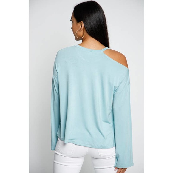 Mint Blue Single Cold Shoulder Top - Picture 2 of 4